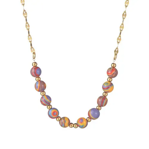 NTM3784 18K Gold Plated Stainless Steel Beaded Lip Chain Necklace for Women Sweater Jewelry