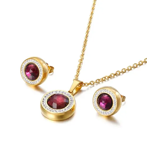 NTM3037 Gold Crystal Glass Pendant Stud Earrings Set Jewelry Combo with Micro Pave Diamonds