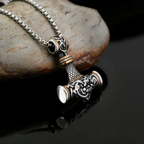 NTM1005 Men's Thor's Hammer Pendant Viking Amulet Stainless Steel Necklace Accessory