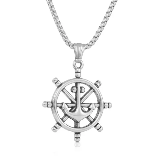 NTM1387 Anchor Helm Pendant Punk Stainless Steel Nautical Necklace