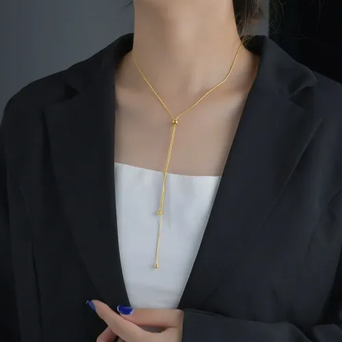 NTM3876 Adjustable Snake Bone Stainless Steel Pull Cord Necklace for Women Sleek Design