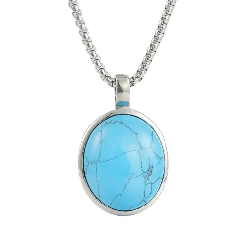 NTM1489 Turquoise Pendant Punk Necklace with Stainless Steel Floral Charm