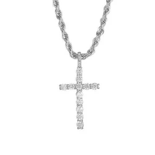 NTM3334 Stainless Steel Cross Necklace with Zircon Twisted Chain for Office Ladies