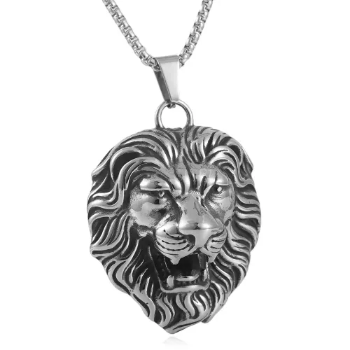 NTM1460 Lion Pendant Punk Necklace Stainless Steel Animal Door Lion Charm