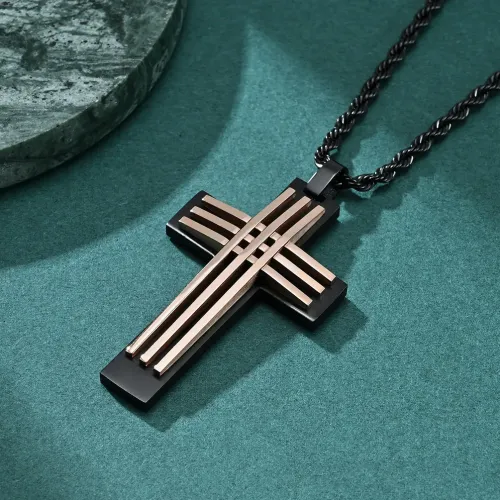 NTM1158 Interlocking Arc Cross Necklace Men's Stainless Steel Pendant