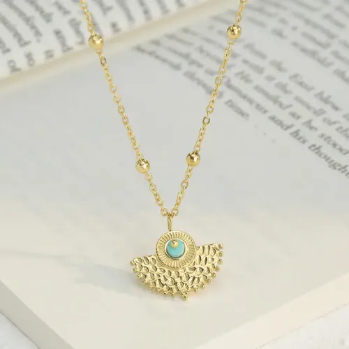 NTM3408 14K Gold Fan Shaped Pendant Necklace for Women Stainless Steel Jewelry