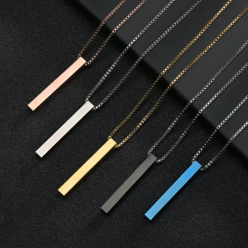 NTM1309 Stainless Steel Square Column Pendant Necklace Modern Jewelry Accessory