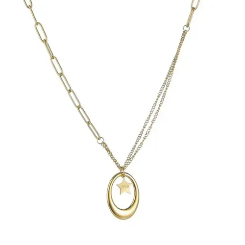 NTM3705 Stainless Steel Ellipse Star Pendant Necklace for Women Clavicle Chain Jewelry