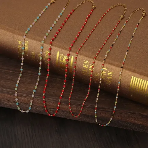 NTM3509 Bohemian Colorful Beaded Choker Stainless Steel Handmade Necklace for Women