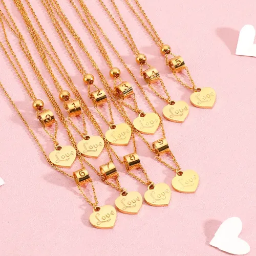 NTM2654 Number Heart Love Pearl Pendant Necklace Women's Fashion Jewelry