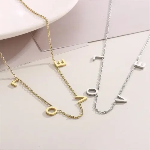 NTM2676 Stainless Steel LOVE Letter Clavicle Necklace for Women Elegant Fashion Jewelry