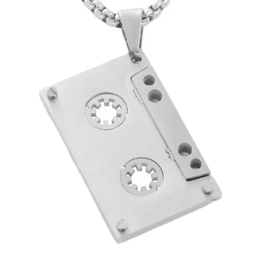 NTM1705 Cassette Tape Pendant Retro Stainless Steel Mixtape Necklace