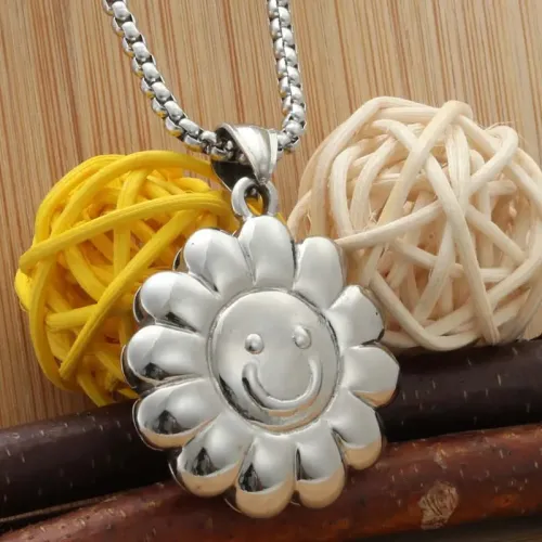 NTM1929 Smiley Sunflower Pendant Punk Stainless Steel Necklace for Women