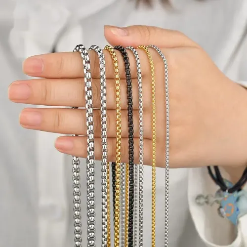 NTM3980 Men's Stainless Steel Hip Hop Square Pearl Necklace Fashion Chain Accessory