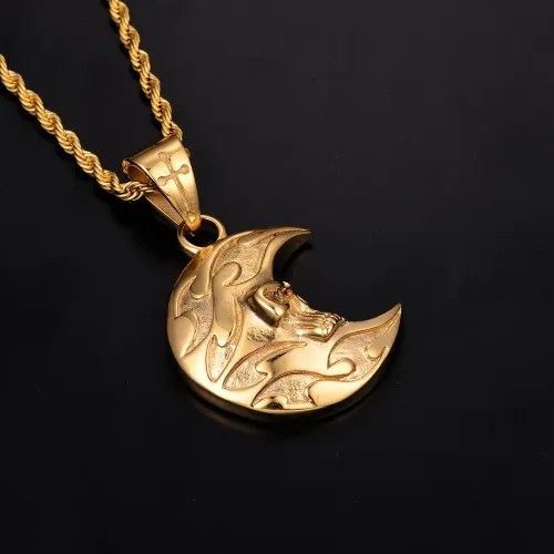 NTM3236 Gold Plated Crescent Pendant Stainless Steel Cast Necklace Charm