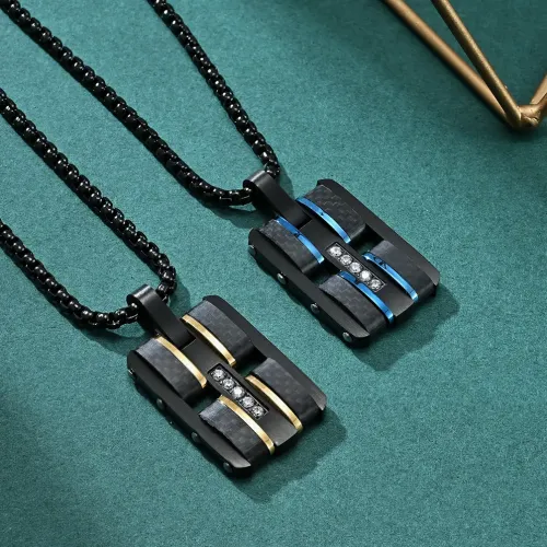 NTM1223 Men's Style Square Solid Carbon Fiber Composite Necklace Pendant