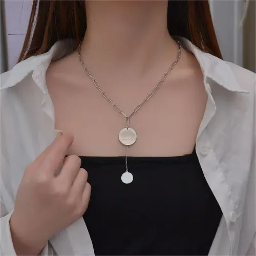 NTM3714 Hip Hop Women's Necklace with S Quality Round Disc Pendant Coin Clavicle Sweater Chain