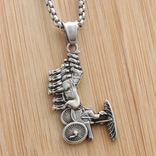 NTM2001 Carriage Pendant Punk Vintage Stainless Steel Horse Carriage Necklace