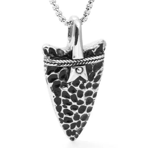 NTM2082 Spade Cone Pendant Men's Arrowhead Necklace with Stainless Steel Pebbled Texture