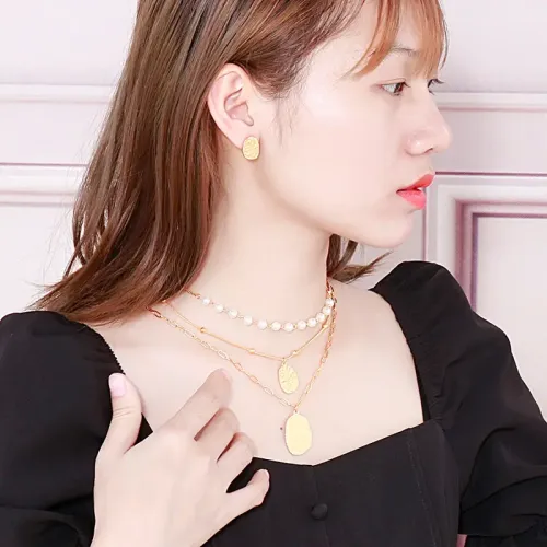 NTM3055 Multi Layer Heart Pearl Necklace Set for Women Love Inspired Jewelry Ensemble