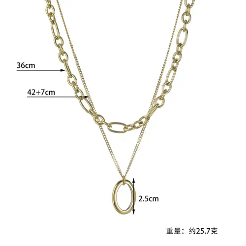NTM3616 Elegant Stainless Steel Double Layered Oval Necklace Long Clavicle Chain for Everyone