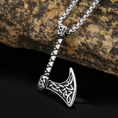 NTM987 Men's Stainless Steel Axe Pendant Necklace Viking Inspired Jewelry