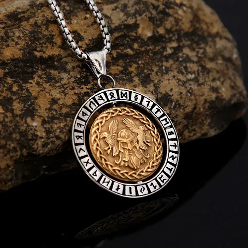 NTM1060 Viking Rotating Rune engrave Necklace Nordic Stainless Steel Pendant