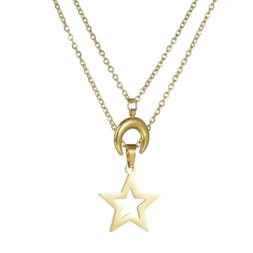 NTM3465 18K Gold Plated Hollow Star Stainless Steel Necklace Women's Fine Jewelry