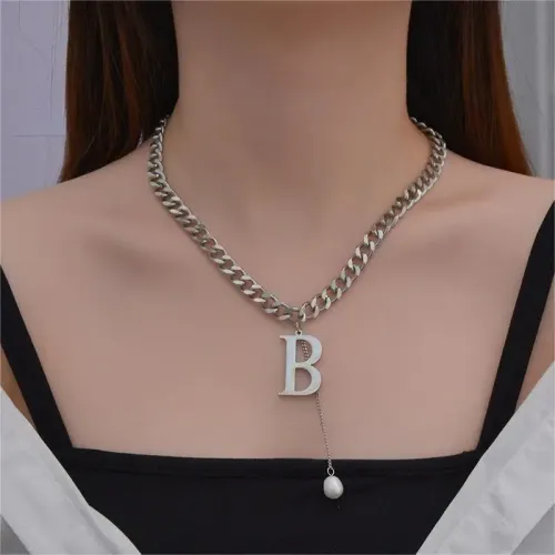 NTM3680 Unisex Letter Pendant Necklace with Tassel Pearl Sweater Chain Long Fashion Accessory