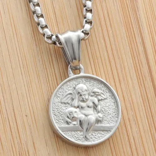 NTM1962 Angel Guardian Pendant Punk Stainless Steel Necklace for Women