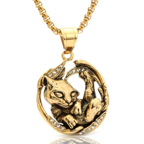 NTM2007 Dreamy Tiger Pendant Punk Hip Hop Diamond Stainless Steel Necklace