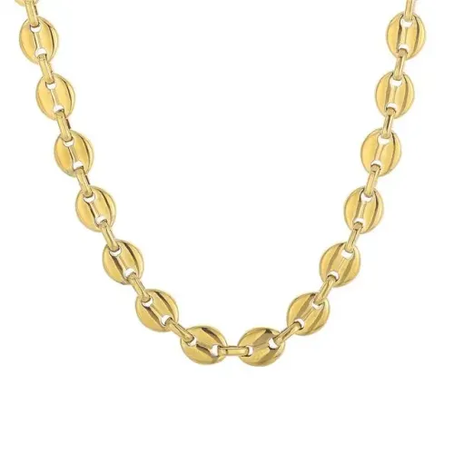 NTM2643 Oval Stainless Steel Coffee Bean Snout Link Necklace and Bracelet Set