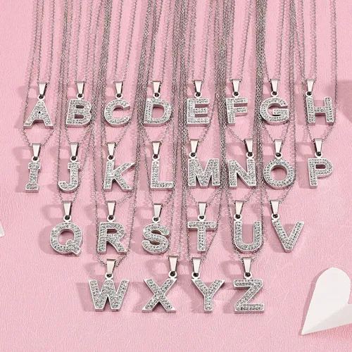 NTM2568 Full Diamond Alphabet Pendant Necklace DIY Letter Charms Collarbone Chain for Women