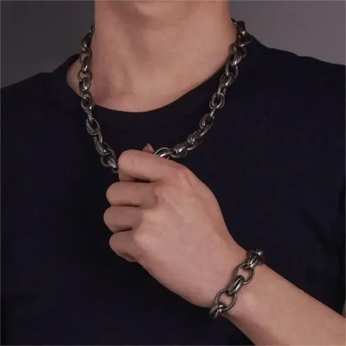 NTM3489 Hip Hop Cool Men's Stainless Steel Interlocking Circle Bracelet O Ring Necklace