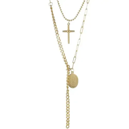 NTM3472 Women's Stainless Steel Cross Circle Pendant Necklace Clavicle Chain Jewelry