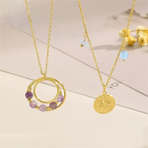 NTM2965 Geometric Clavicle Chain with Round Stainless Steel Pendant Modern Necklace