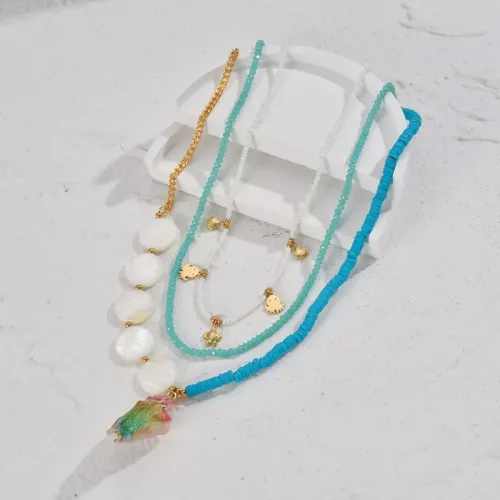 NTM3727 14K Gold Stainless Steel Beaded Necklace Ethnic Sweater Chain for Unisex