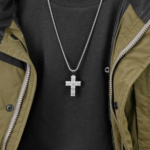 NTM1096 Cross Pendant Necklace for Men Electroplated Stainless Steel, Made in China