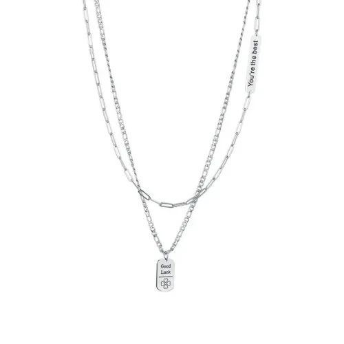 NTM3587 Layered Stainless Steel Dog Tag Letter Pendant Necklace for Women Fashion Clavicle Chain