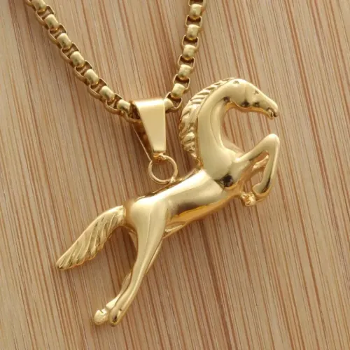 NTM1930 Leaping Horse Pendant Punk Stainless Steel Equestrian Necklace