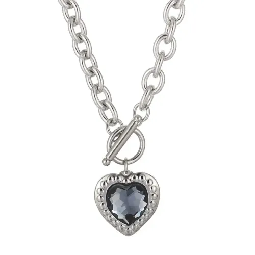NTM2848 Colorful Heart OT Clasp Necklace 18K Gold Plated Stainless Steel with Crystal Glass Pendant for Women