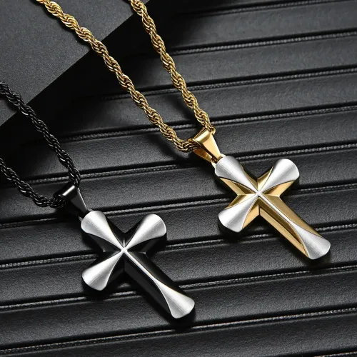NTM1220 Men's Religious Cross Pendant Bold Stainless Steel Necklace