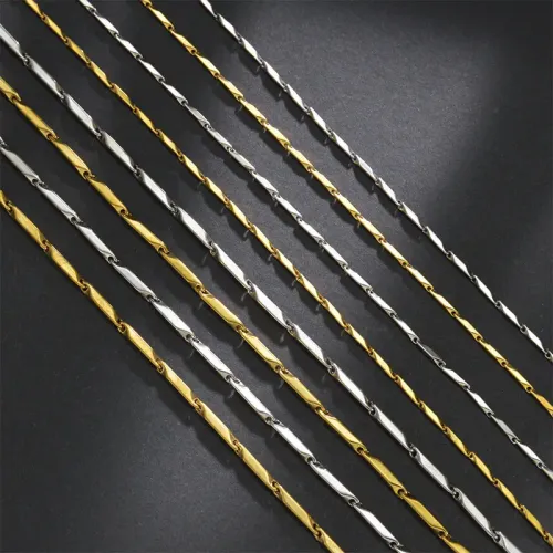 NTM3954 Unisex Stainless Steel Watermelon Seed Chain Bamboo Leaf Necklace Clavicle Jewelry