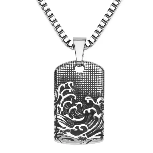 NTM2324 Wave Totem Square Pendant Necklace Punk Stainless Steel Jewelry