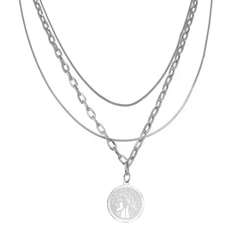 NTM3860 Triple Layered Queen Pendant Necklace for Women Stainless Steel Clavicle Chain