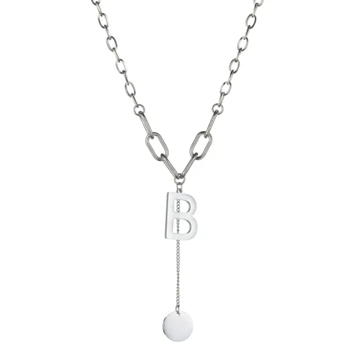 NTM3794 Women's Stainless Steel 'B' Letter Round Tag Pendant Necklace Fashion Neckwear