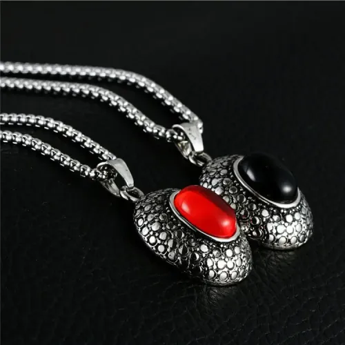 NTM2173 Gemstone Pendant Necklace Women Stainless Steel Oval Filigree opal Charm