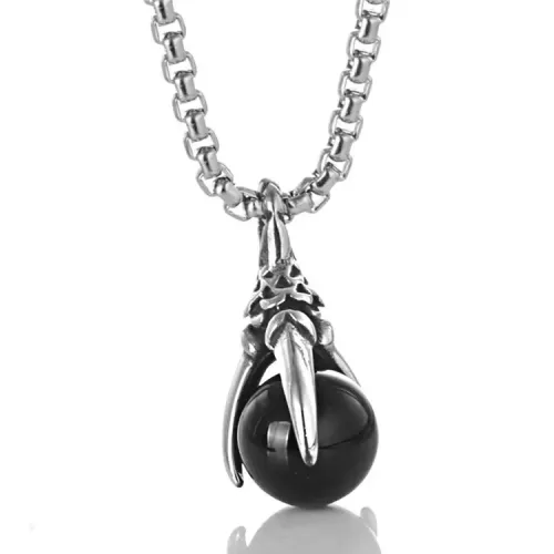 NTM2217 Black Gemstone Dragon Claw Pendant Punk Necklace Stainless Steel