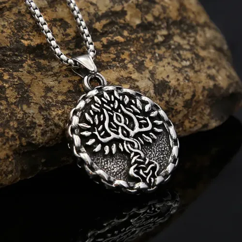 NTM951 Hip Hop Tree of Life Pendant Stainless Steel Men's Necklace Accessory