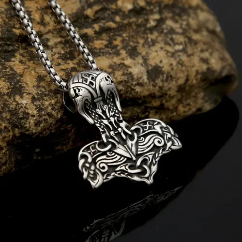 NTM999 Men's Stainless Steel Thor's Hammer Pendant Odin Mjolnir Necklace Charm